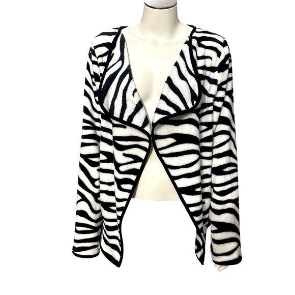 CCC Zebra Print Open Front Cardigan Sweater Trendy Black White Printed Pattern L - Picture 1 of 6